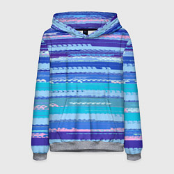 Толстовка-худи мужская Морской сине-голубой абстрактные полосы, цвет: 3D-меланж