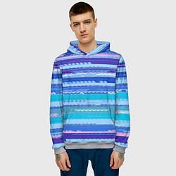 Толстовка-худи мужская Морской сине-голубой абстрактные полосы, цвет: 3D-меланж — фото 2