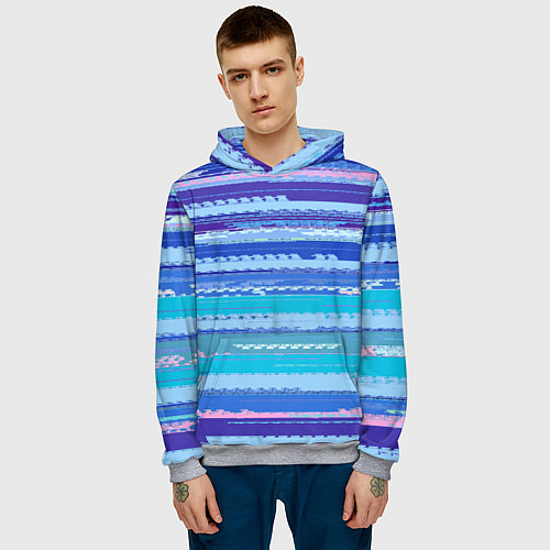 Мужская толстовка Морской сине-голубой абстрактные полосы / 3D-Меланж – фото 3