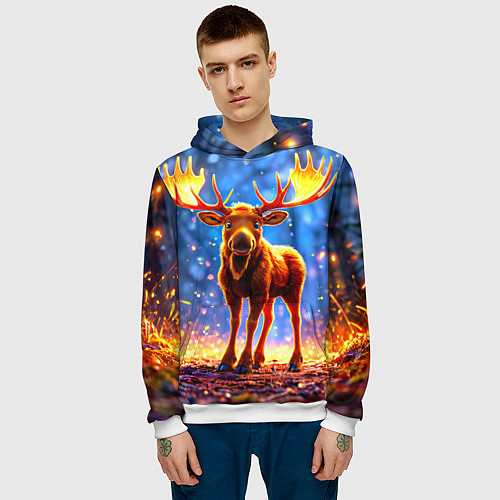 Мужская толстовка Лосенок в лесу / 3D-Белый – фото 3