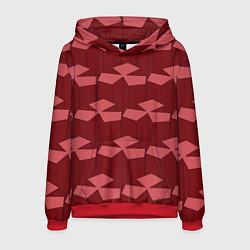 Толстовка-худи мужская Геометрический узор из вишнево красных блоков, цвет: 3D-красный