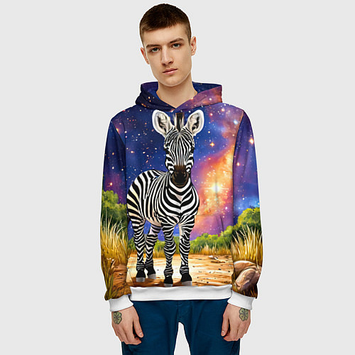Мужская толстовка Зебра в звездную ночь / 3D-Белый – фото 3