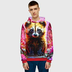 Толстовка-худи мужская Росомаха в розовом лесу, цвет: 3D-красный — фото 2