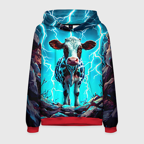 Мужская толстовка Корова в разрядах молнии / 3D-Красный – фото 1