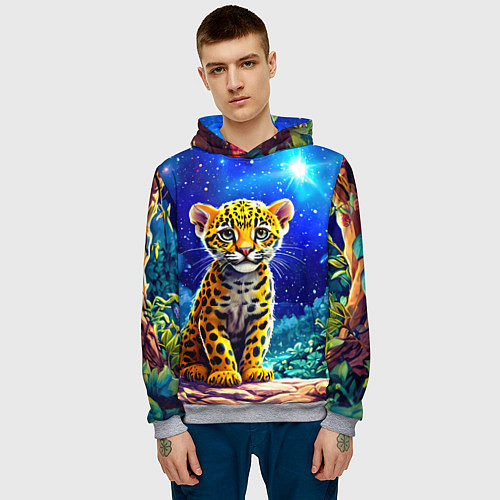 Мужская толстовка Ягуар в звездную ночь / 3D-Меланж – фото 3