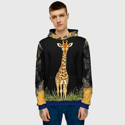 Мужская толстовка Жираф на черном / 3D-Синий – фото 3