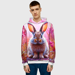 Толстовка-худи мужская Зайчик в розовом, цвет: 3D-белый — фото 2
