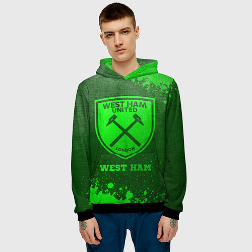 Мужская толстовка West Ham - green gradient / 3D-Черный – фото 3