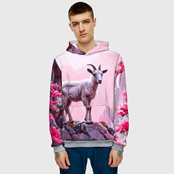 Толстовка-худи мужская Козлик в розовом свете, цвет: 3D-меланж — фото 2