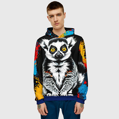 Мужская толстовка Лемур на черном / 3D-Синий – фото 3