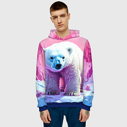 Толстовка-худи мужская Белый медведь в розовом свете, цвет: 3D-синий — фото 2