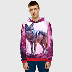 Толстовка-худи мужская Волк в розовом, цвет: 3D-красный — фото 2