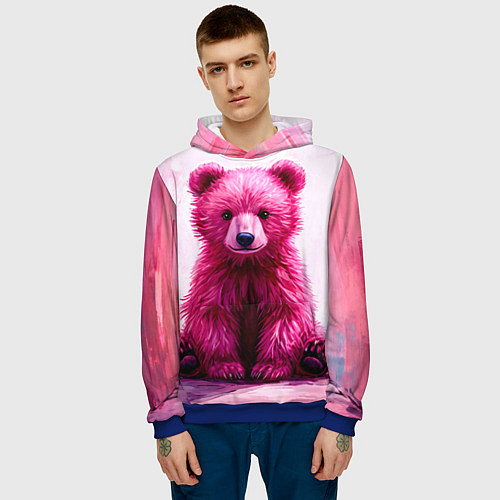 Мужская толстовка Розовый медведь / 3D-Синий – фото 3