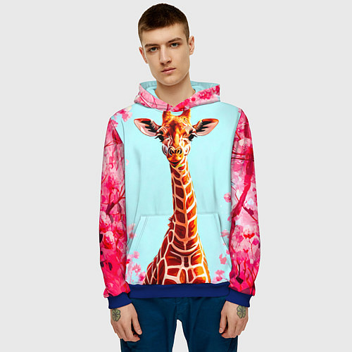 Мужская толстовка Жираф в розовых кустах / 3D-Синий – фото 3