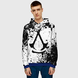 Толстовка-худи мужская Assassins creed shadows - черно-белые брызги, цвет: 3D-синий — фото 2