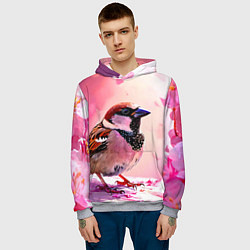 Толстовка-худи мужская Воробей в розовом, цвет: 3D-меланж — фото 2