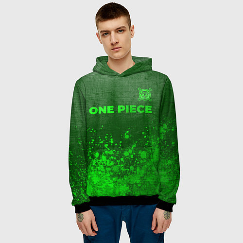 Мужская толстовка One Piece - green gradient посередине / 3D-Черный – фото 3