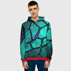 Толстовка-худи мужская Зеленые плиты с фиолетовым разломом, цвет: 3D-красный — фото 2
