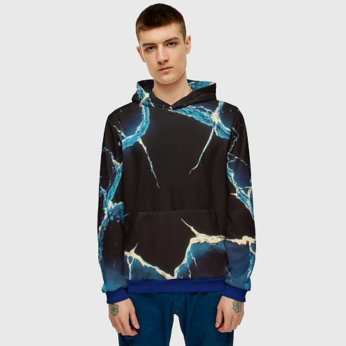 Мужская толстовка Разлом черного абстрактного стекла / 3D-Синий – фото 3