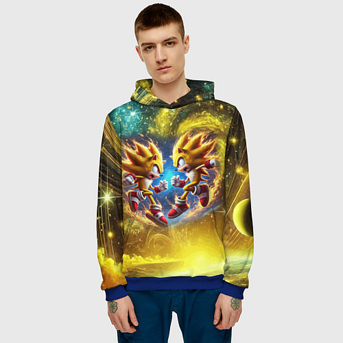 Мужская толстовка Sonic and Shadow battle in space - movie / 3D-Синий – фото 3