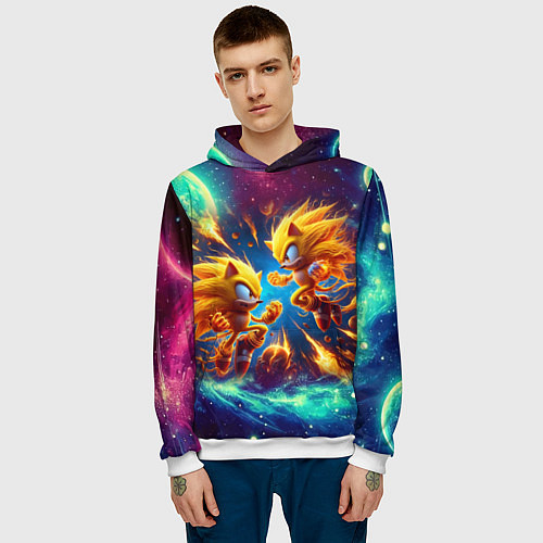 Мужская толстовка Битва Соника и Шэдоу в космосе в фильме / 3D-Белый – фото 3