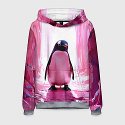 Толстовка-худи мужская Пингвин в розовом, цвет: 3D-меланж