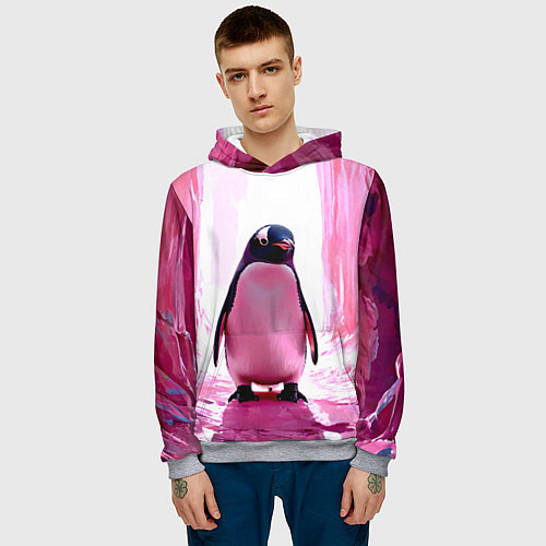 Мужская толстовка Пингвин в розовом / 3D-Меланж – фото 3