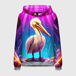 Толстовка-худи мужская Пеликан в сиянии лучей, цвет: 3D-меланж