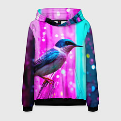 Толстовка-худи мужская Ласточка на фиолетовой стене, цвет: 3D-черный