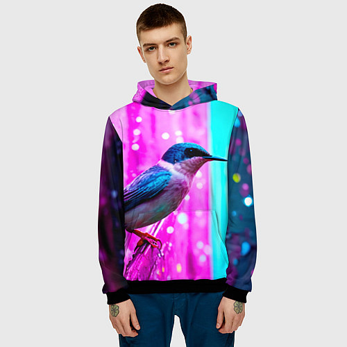 Мужская толстовка Ласточка на фиолетовой стене / 3D-Черный – фото 3