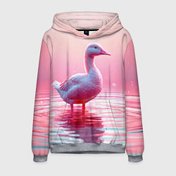 Толстовка-худи мужская Гусь на розовом озере, цвет: 3D-меланж