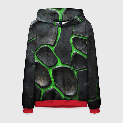 Мужская толстовка Черная потертая текстура на зеленом фоне / 3D-Красный – фото 1