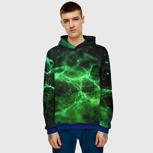 Мужская толстовка Зеленая связь текстура / 3D-Синий – фото 3
