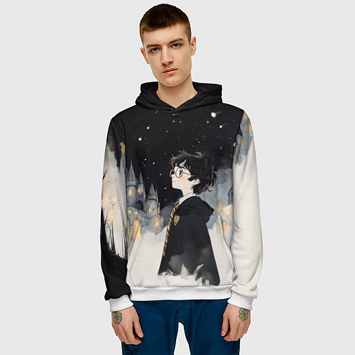 Мужская толстовка Гарри Поттер в черной мантии / 3D-Белый – фото 3