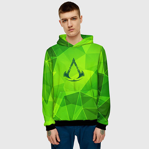 Мужская толстовка Assassins Creed green poly / 3D-Черный – фото 3