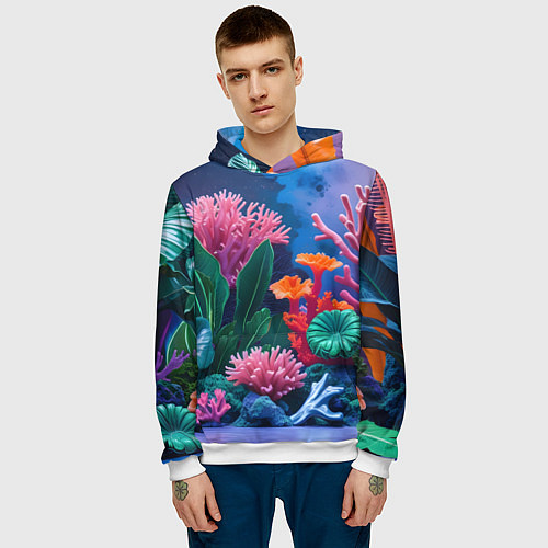 Мужская толстовка Подводные кораллы / 3D-Белый – фото 3
