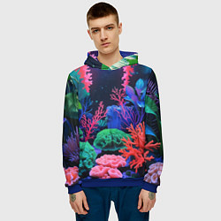 Толстовка-худи мужская Подводный мир с кораллами, цвет: 3D-синий — фото 2
