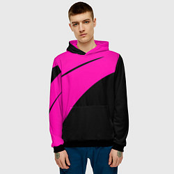 Толстовка-худи мужская Розовый с чёрным двуцветный с полосой, цвет: 3D-черный — фото 2