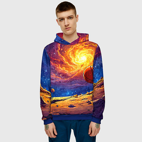 Мужская толстовка Баскетбольный мяч и космос / 3D-Синий – фото 3