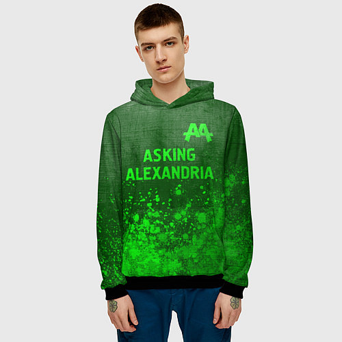 Мужская толстовка Asking Alexandria - green gradient посередине / 3D-Черный – фото 3