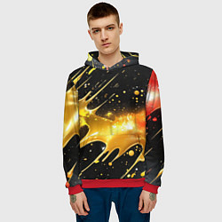 Толстовка-худи мужская Оранжевая краска на черном, цвет: 3D-красный — фото 2
