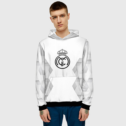 Мужская толстовка Real Madrid white poly / 3D-Черный – фото 3