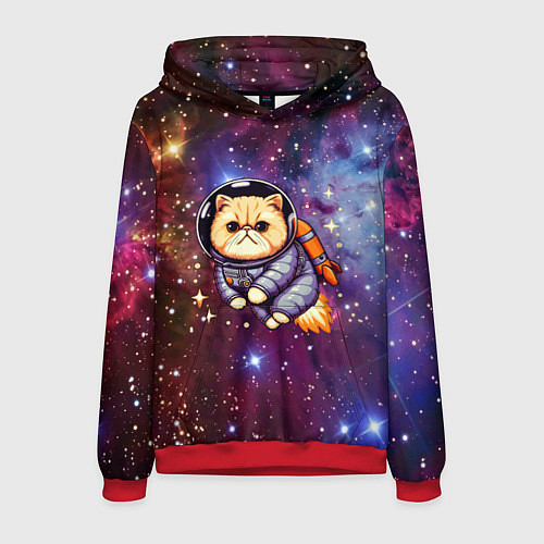 Мужская толстовка Котик космонавт в открытом космосе / 3D-Красный – фото 1