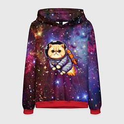 Толстовка-худи мужская Котик космонавт в открытом космосе, цвет: 3D-красный