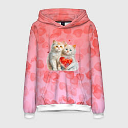 Толстовка-худи мужская Котята и сердечки, цвет: 3D-белый