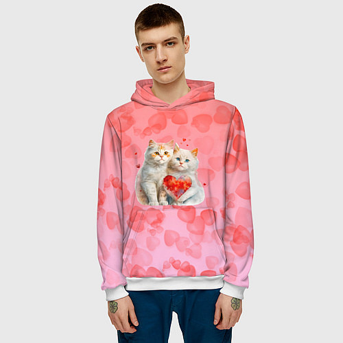 Мужская толстовка Котята и сердечки / 3D-Белый – фото 3