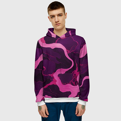 Мужская толстовка Узоры фиолетового и розового цвета / 3D-Белый – фото 3