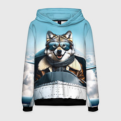 Толстовка-худи мужская Волк авиатор, цвет: 3D-черный