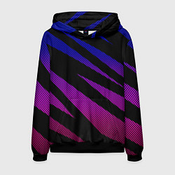 Толстовка-худи мужская Сине-розовый абстракция с полосами, цвет: 3D-черный
