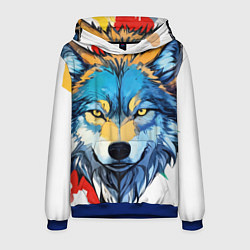 Толстовка-худи мужская Волк яркий арт, цвет: 3D-синий